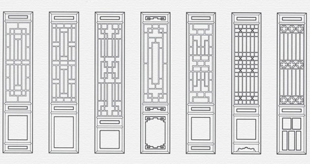 郊区常用中式仿古花窗图案隔断设计图